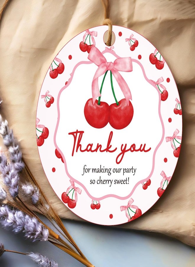 Merrystorm 50Pcs Cherry Thank You Tags Cherry Bow Themed Party Decorations She's The Cherry on Top Party Favor Tags Coquette Cherry Gift Tags with String for Girls Birthday Party Engagement Bachelorette Party - Image 2